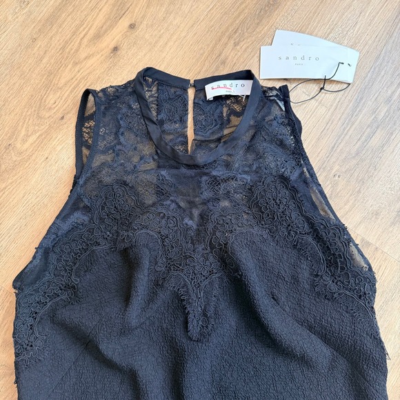NWT SANDRO Paris Loverme Noir Black Lace Detail Sheath Dress Size 1 - Picture 2 of 7